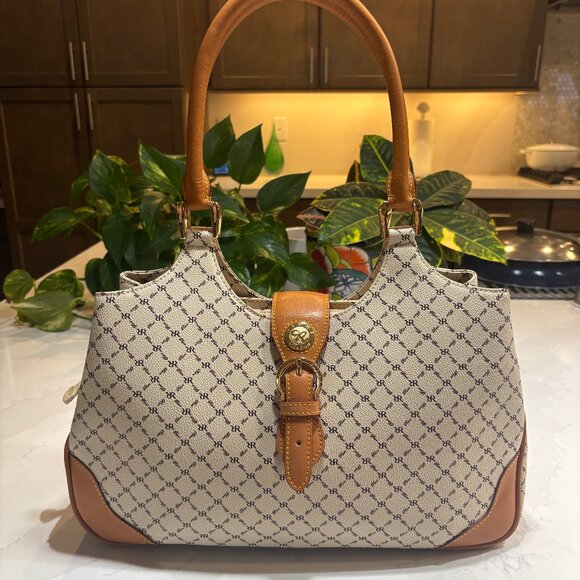 Rioni Madeleine Large Buckle Satchel Monogram Brown Leather   NWOT - Picture 2 of 14